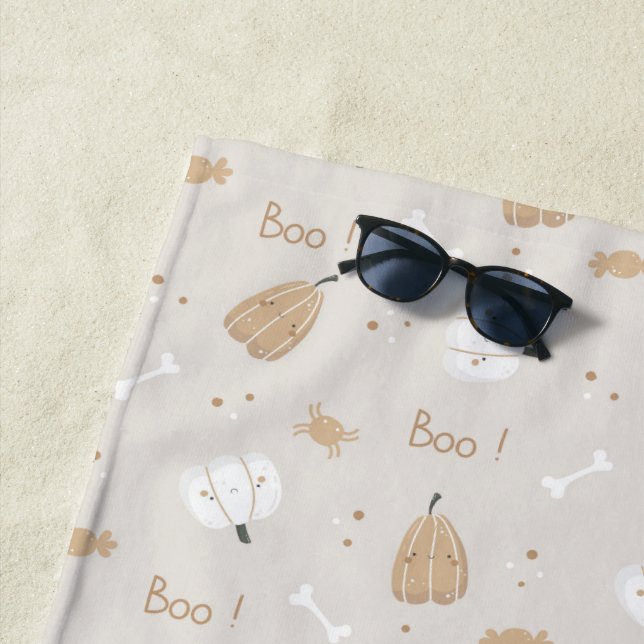 Soft Cozy Halloween Pattern Beach Towel (In Situ)