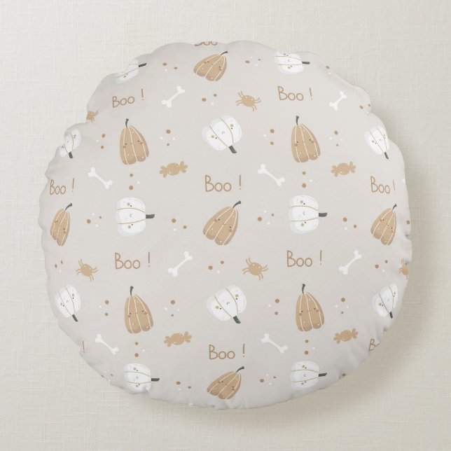 Soft Cozy Halloween Pattern Round Pillow (Front)