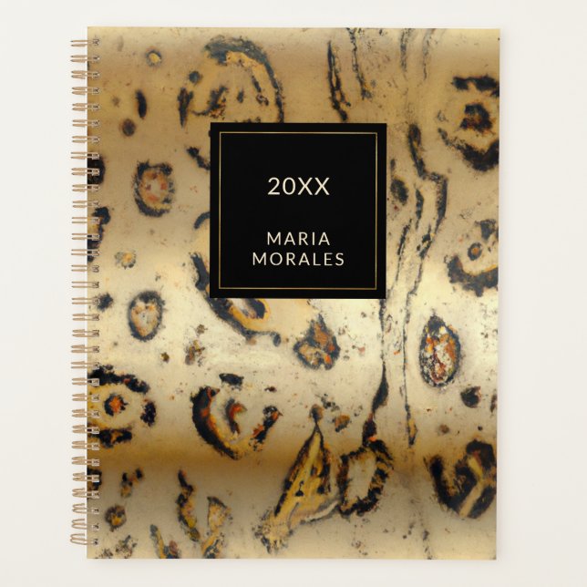 Soft Cream and BlackAbstract Leopard Print Planner (Front)