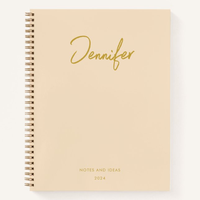 Soft Cream Customized Golden Handwritting Name Notebook (Front)