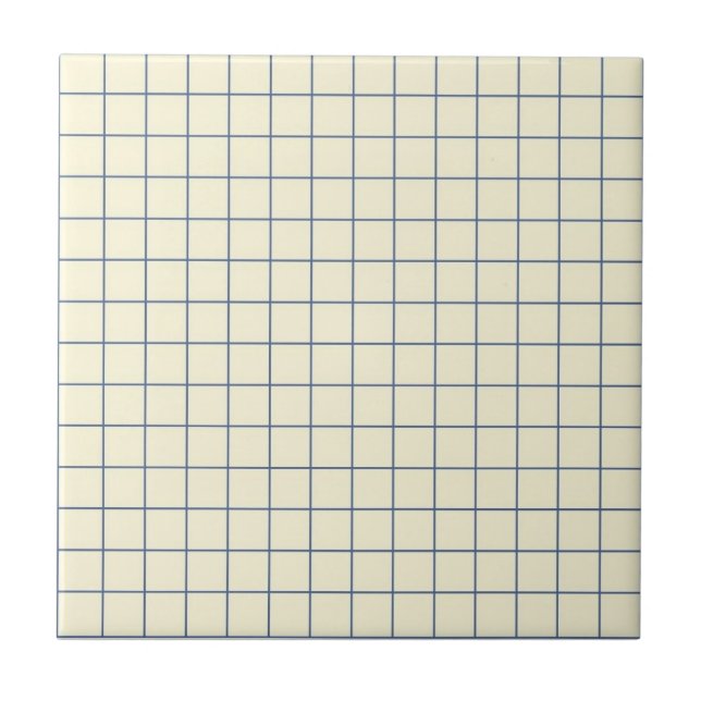 Soft Cream & Navy Blue Chequered Pattern Retro Tile (Front)