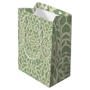 Soft Cream & Sage Botanical Leaf Medium Gift Bag