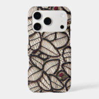 Soft Cream Skeletal Lace  Red Rose Accents