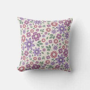 soft cream whimsical floral pattern throw pillow