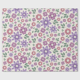soft cream whimsical floral pattern wrapping paper