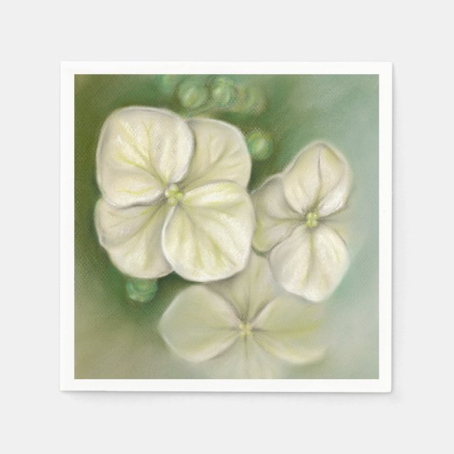 Soft Cream White Pastel Hydrangea Floral Napkin (Front)