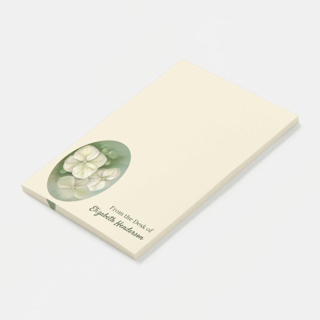 Soft Cream White Pastel Hydrangea Floral Post-it Notes (Angled)