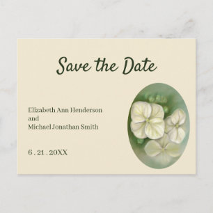 Soft Cream White Pastel Hydrangea Floral Save Date Announcement Postcard