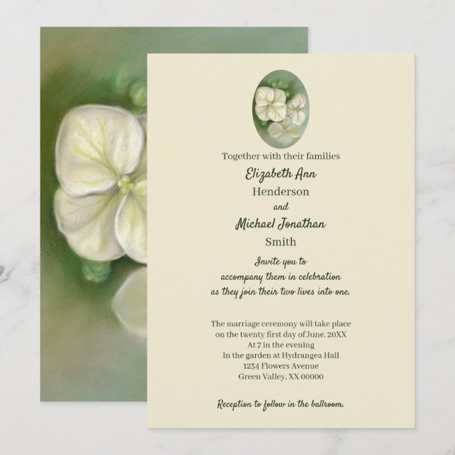 Soft Cream White Pastel Hydrangea Floral Wedding Invitation (Front/Back)