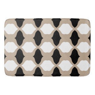 Soft Curves Pattern - Taupe, Black and White Bath Mat