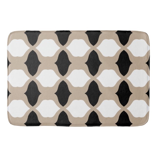Soft Curves Pattern - Taupe, Black and White Bath Mat (Front)