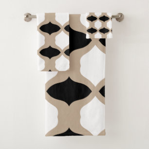 Soft Curves Pattern - Taupe, Black and White Bath Towel Set