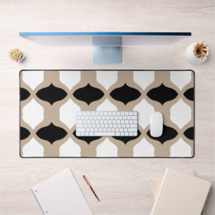 Soft Curves Pattern - Taupe, Black and White Desk Mat