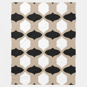 Soft Curves Pattern - Taupe, Black and White Fleece Blanket