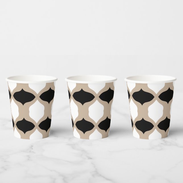 Soft Curves Pattern - Taupe, Black and White Paper Cups (Multi)