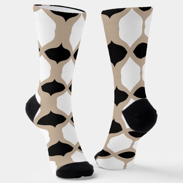 Soft Curves Pattern - Taupe, Black and White Socks (Angled)