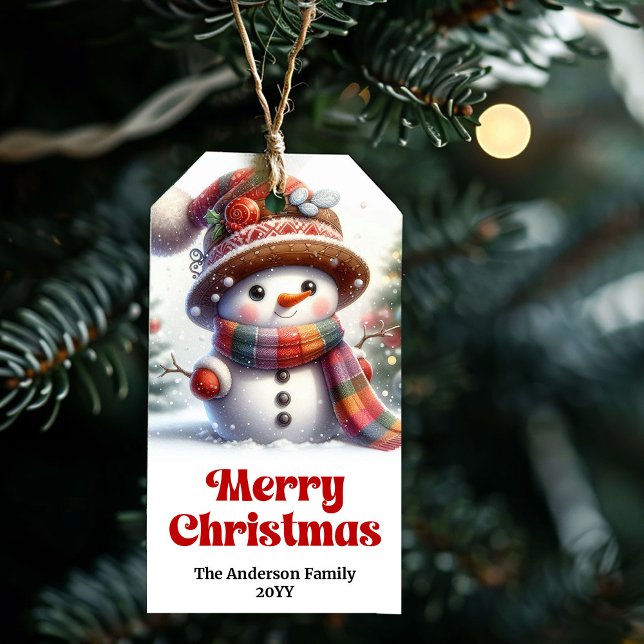 Soft Cute Snowman Holiday Gift Tag Custom Name  (Soft Cute Snowman Holiday Gift Tag Custom Name Editable)