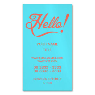 Soft cyan and Bittersweet Hello Magnetic Business Card