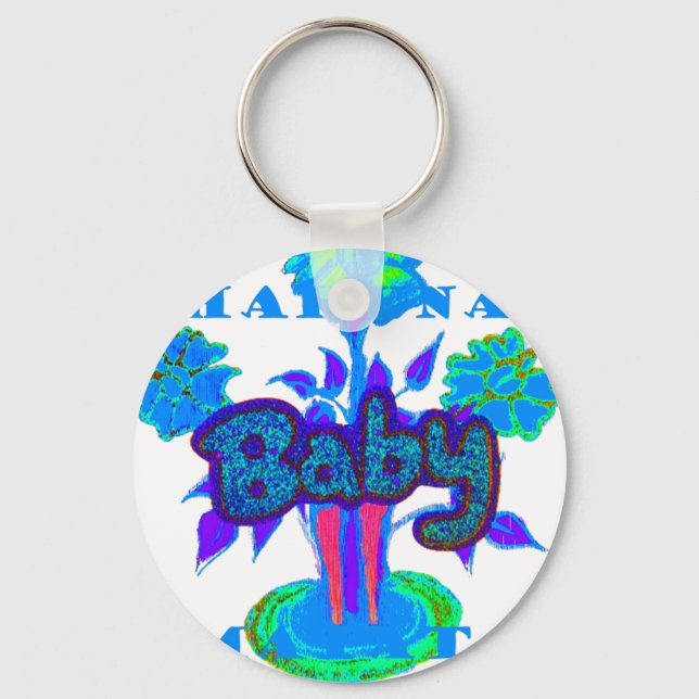 Soft Cyan Blue Flower Art: A Baby's Touch.  Keychain (Front)