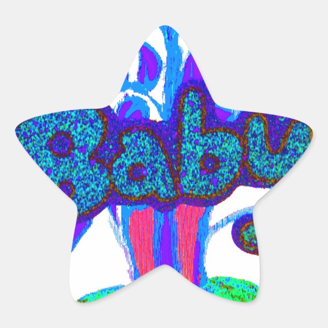 Soft Cyan Blue Flower Art: A Baby's Touch.  Star Sticker (Front)