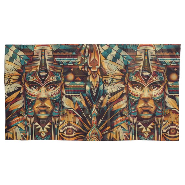 Soft Cyan "Mesoamerican Motif" Luxury Pillowcase (Front)