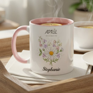 Soft Daisy Birth Flower – Personalized April Gift Mug