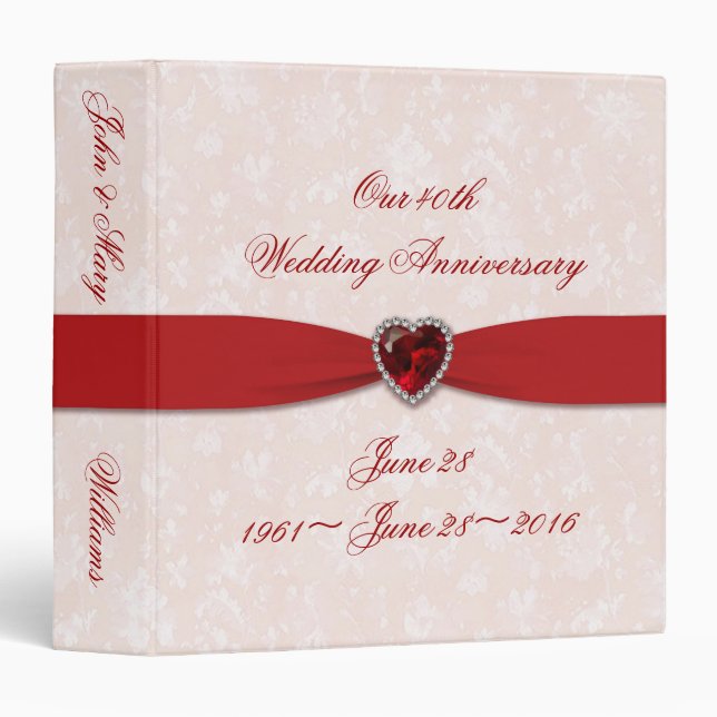 Soft Damask 40th Wedding Anniversary 1.5" Binder (Front/Spine)