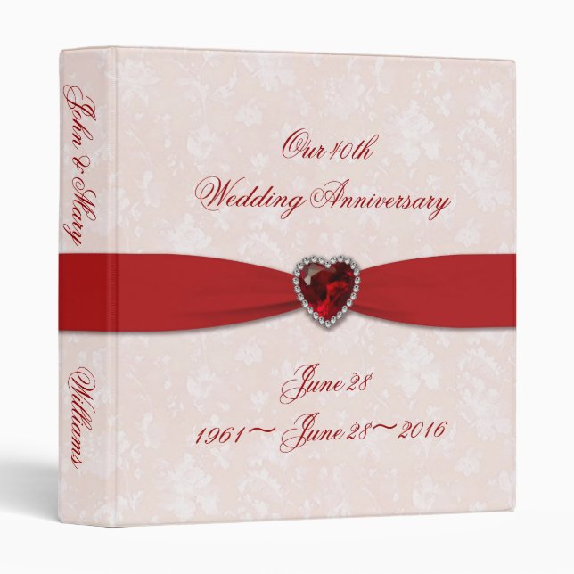 Soft Damask 40th Wedding Anniversary 1" Binder (Front/Spine)