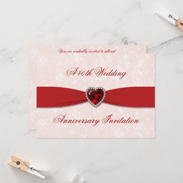 Soft Damask 40th Wedding Anniversary 5x7¨ Invite (Front/Back In Situ)