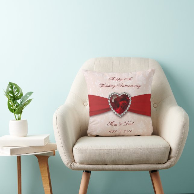 Soft Damask 40th Wedding Anniversary Throw Pillow (Chair)