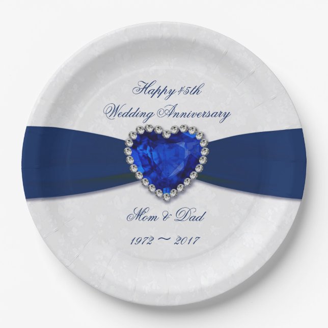 Soft Damask 45th Wedding Anniversary Paper Plates (Front)