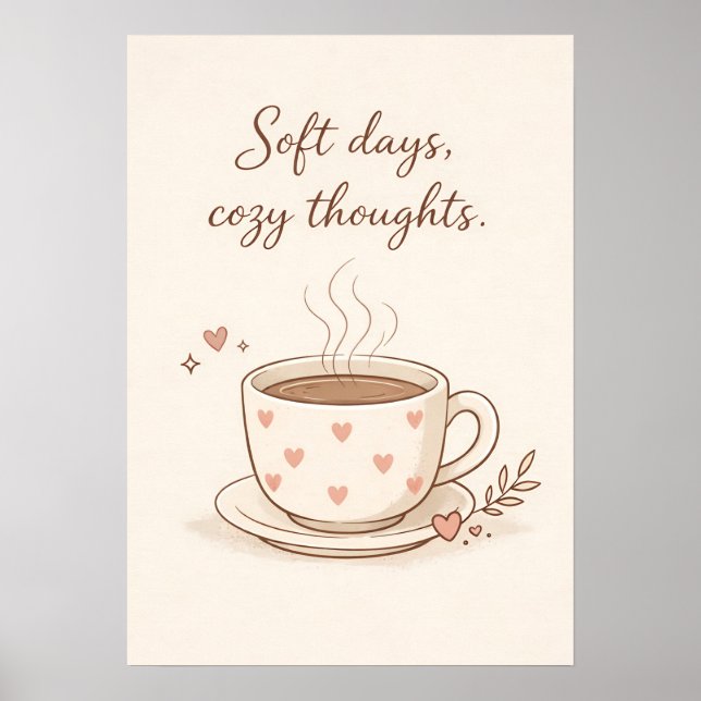 Soft days, cozy thoughts - Cute Coffee Cup Art Poster (Front)