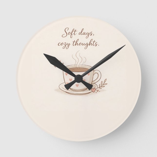 Soft days, cozy thoughts - Cute Coffee Cup Art Round Clock (Front)
