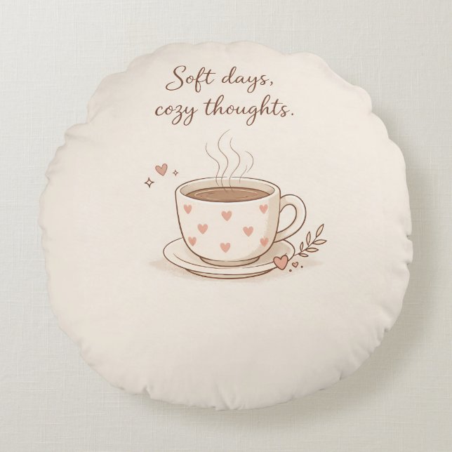 Soft days, cozy thoughts - Cute Coffee Cup Art Round Pillow (Front)