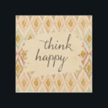Soft Deco V | Think Happy Wood Wall Art<br><div class="desc">A watercolor design with a soft diamond background and cute,  typography phrase. Artist: Anne Tavoletti</div>