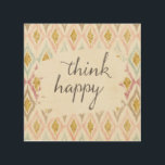 Soft Deco V | Think Happy Wood Wall Art<br><div class="desc">A watercolor design with a soft diamond background and cute,  typography phrase. Artist: Anne Tavoletti</div>