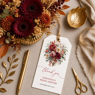 Soft deep red floral autumn bridal shower gift tag