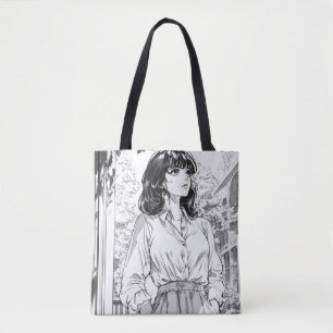 Soft & Delicate Manga Girl Illustration Tote Bag