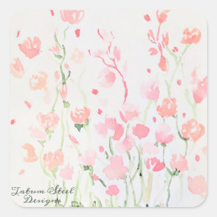 Soft Delicate Pink and Green Watercolor Flowers Square Sticker