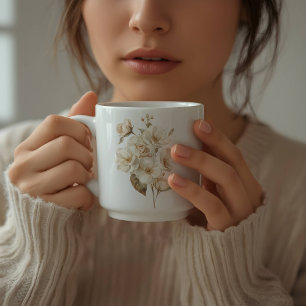 Soft Delicate Watercolor White Flowers  Coffee Mug