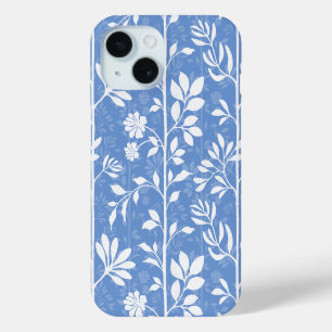 Soft Denim Blue Floral Silhouettes iPhone 15 Case