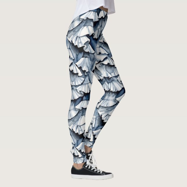 Soft Denim Blue Watercolor Ruffles Leggings (Right)