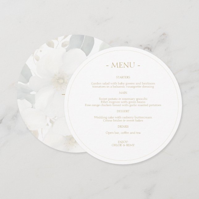 Soft Dreamy Floral Watercolor Wedding  Menu (Front/Back)