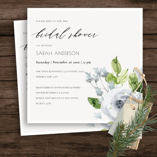 SOFT DUSKY BLUE WATERCOLOUR FLORAL BRIDAL SHOWER INVITATION (Creator Uploaded)