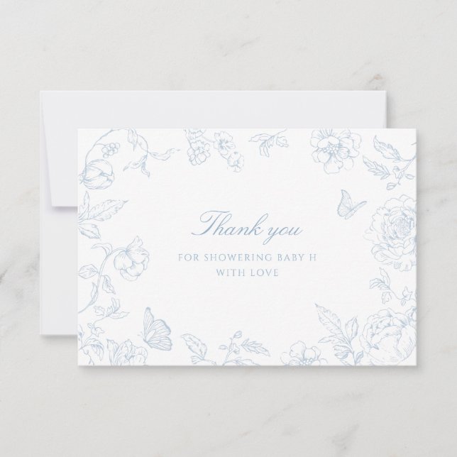 Soft Dusty Blue Chinoiserie Baby Shower Thank You Card (Front)