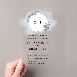 Soft Dusty Blue Floral Wedding Acrylic Invitations