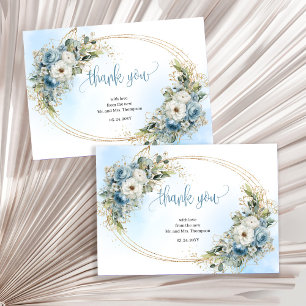 Soft Dusty Blue Gold Wedding thank you card