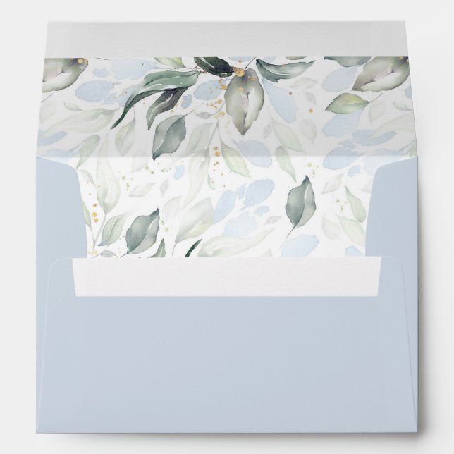 Soft Dusty Blue Greenery Elegant Watercolor Envelope (Back (Bottom))