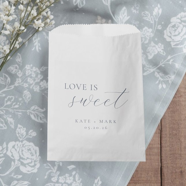 Soft Dusty Blue Love Is Sweet Wedding Favour Bag (Creator Uploaded)