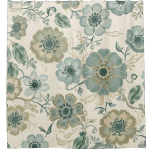 Soft Dusty Blue Sage Green Beige Farmhouse Floral